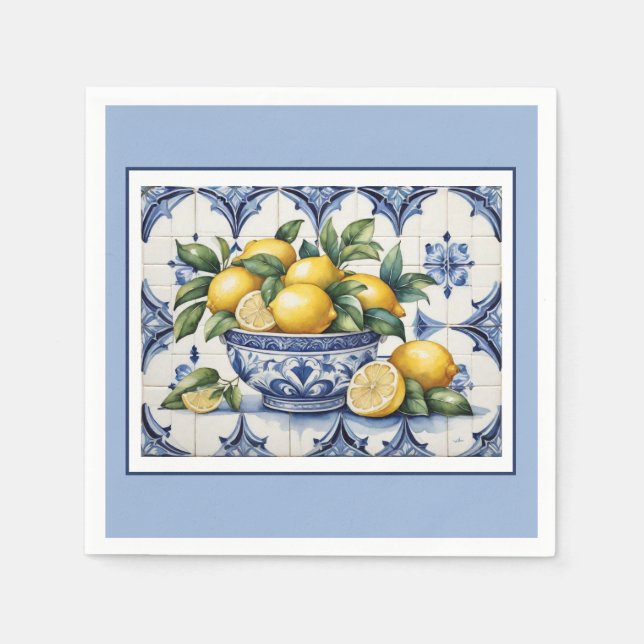 Servilleta De Papel Cubeta azul de limones de azulejos azules de Amalf (Anverso)