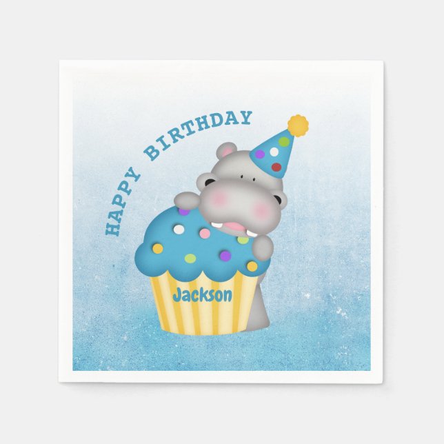Servilleta De Papel Cubierta Cupakes Cupakes Cupcake Cupday Hippo (Anverso)