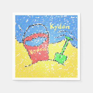 Servilleta De Papel Cubo de arena y pala de playa amarillo rojo azul f