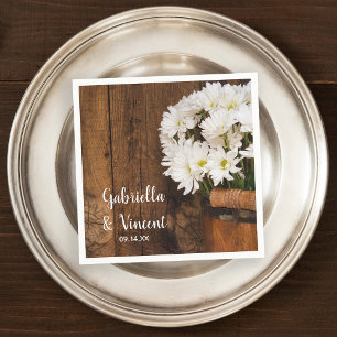 Servilleta De Papel Cubo de madera Daisies Blancos Boda de granero