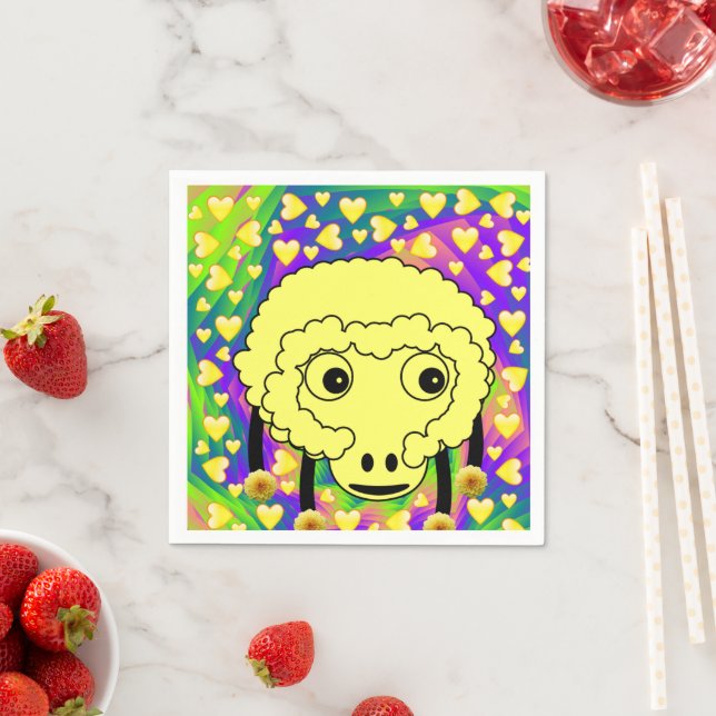 Servilleta De Papel Cucharas de papel, corazones amarillos de oveja (In situ)