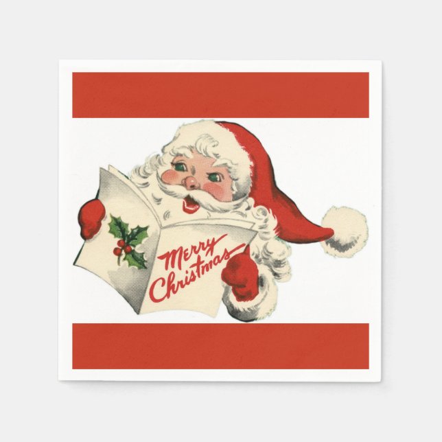 Servilleta De Papel Cuchilla de papel rojo Retro Santa (Anverso)