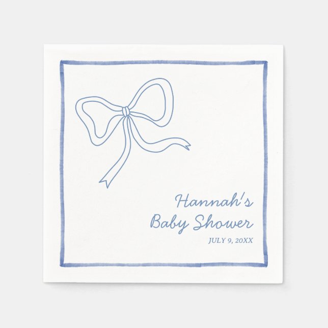 Servilleta De Papel Cuchillas Baby Shower personalizadas Blue Coquette (Anverso)
