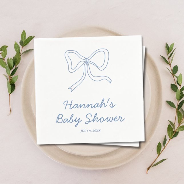 Servilleta De Papel Cuchillas Baby Shower personalizadas Blue Coquette (Personalized Blue Coquette Bow Baby Shower Napkins)