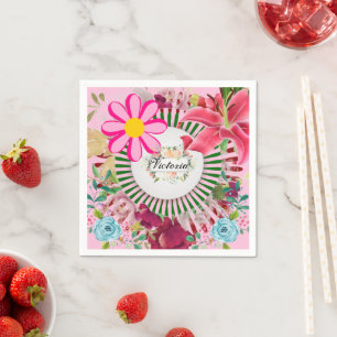 Servilleta De Papel Cuchillas de papel, Monograma Rosa Floral