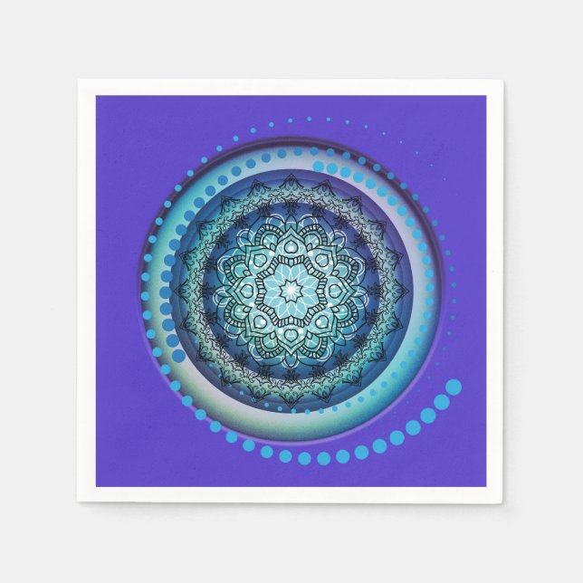 Servilleta De Papel Cuchillas espirales de medallón azul morado verde (Anverso)