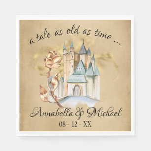 Servilleta De Papel Cuento de Hadas Castillo y Rosa de La Bella y la B