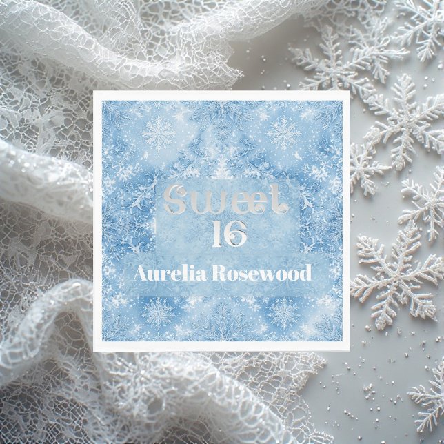 Servilleta De Papel Cuento de Hadas de Escarcha Azul Hielo Invierno Du (Ice Blue Frost Fairytale Winter Snow Sweet 16 Chic Napkins)