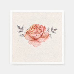 Servilleta De Papel Cuento de Hadas de Melocotón Brillo Hojas de Rosa 
