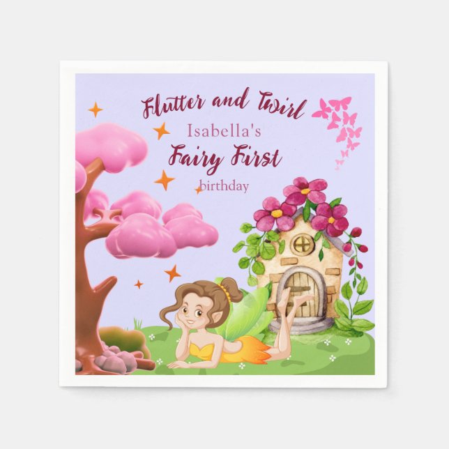 Servilleta De Papel Cuento de hadas de niñas hongo mariposa  (Anverso)