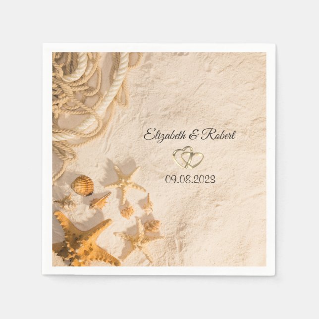Servilleta De Papel Cuerdas de conchas de mar Arena  Boda (Anverso)