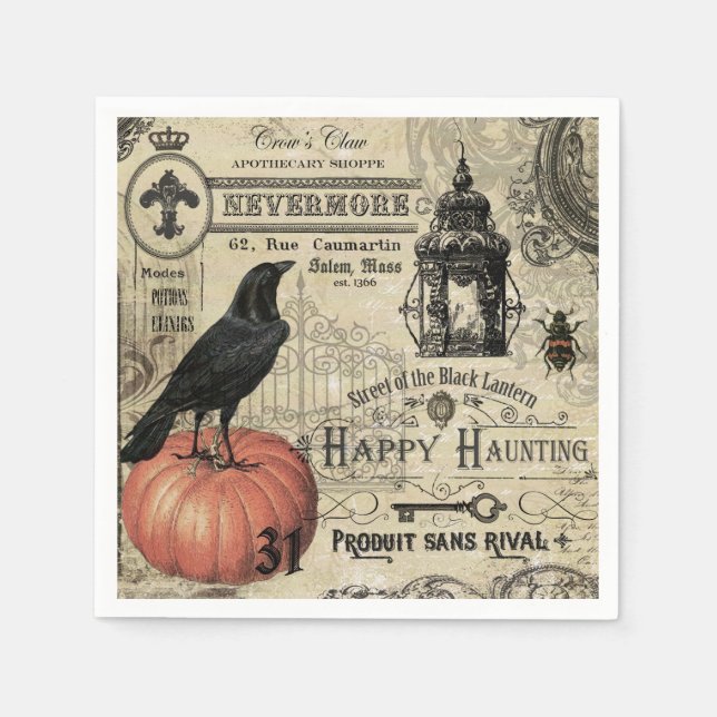 Servilleta De Papel cuerdas y calabaza de Halloween antiguas y moderna (Anverso)