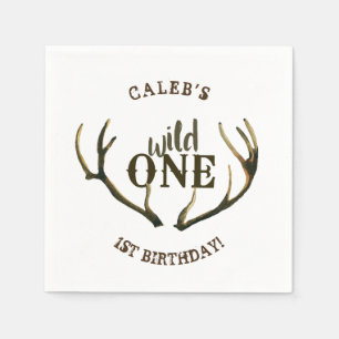 Servilleta De Papel Cuerno de Ciervo Salvaje Simple Blanco Cumpleaños 