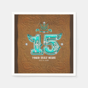 Servilleta De Papel Cuero Marrón Rústico Occidental y Diamantes 15