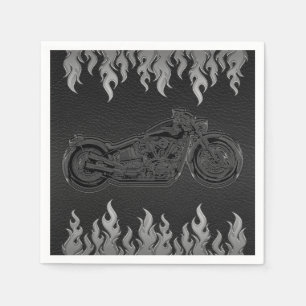 Servilleta De Papel Cuero Negro Cromo Plateado Fiesta Motociclista Bik