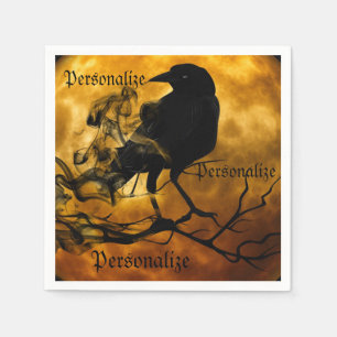 Servilleta De Papel Cuervo cuervo cosecha luna otoño negro naranja
