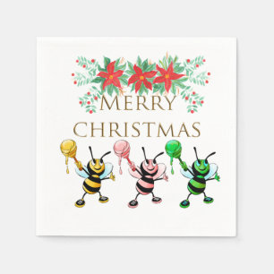 Servilleta De Papel Cuesta Abejas Oro Feliz Navidad