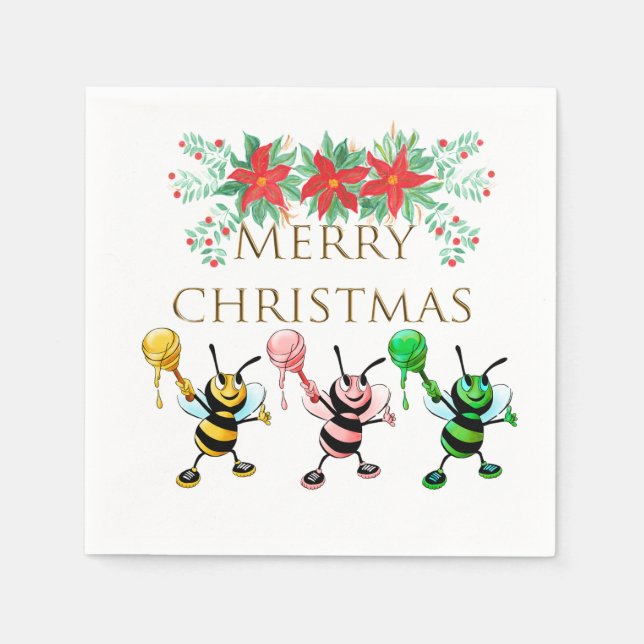 Servilleta De Papel Cuesta Abejas Oro Feliz Navidad (Anverso)