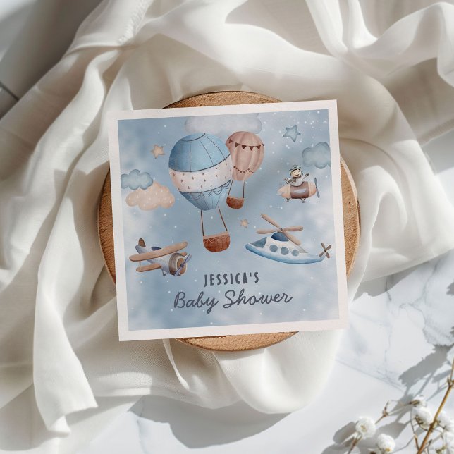 Servilleta De Papel Cuidada acuarela Aviación Blue Boy Baby Shower (Subido por el creador)