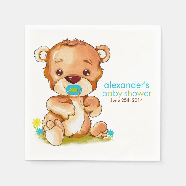 Servilleta De Papel Cuidada acuarela Baby Bear Boy Baby Shower (Anverso)