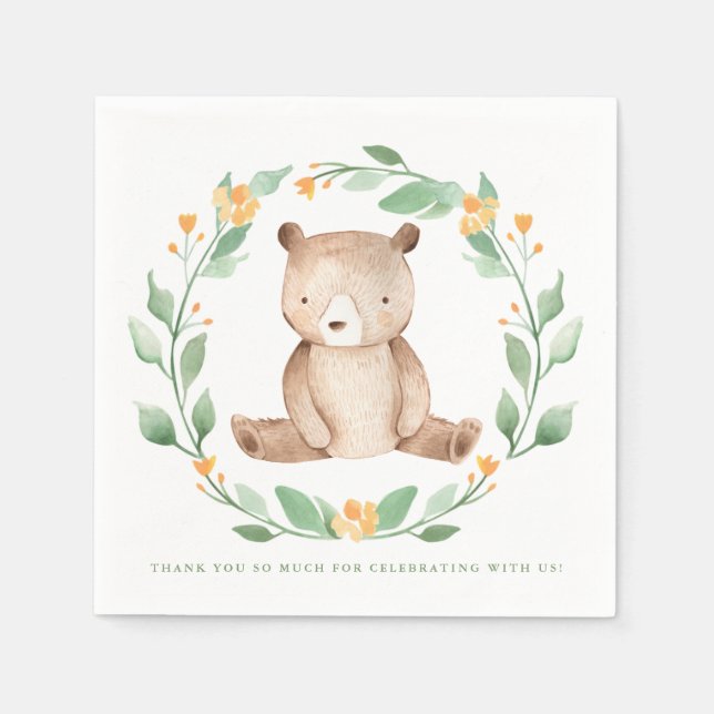 Servilleta De Papel Cuidada acuarela Bear Woodland Baby Shower (Anverso)