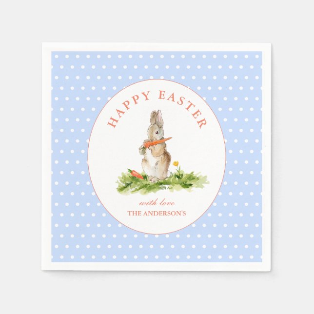 Servilleta De Papel Cuidada acuarela Bunny Happy Easter Paper Napkin (Anverso)