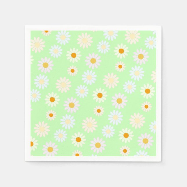 Servilleta De Papel Cuidada acuarela colorido Daisy Pattern Green (Anverso)