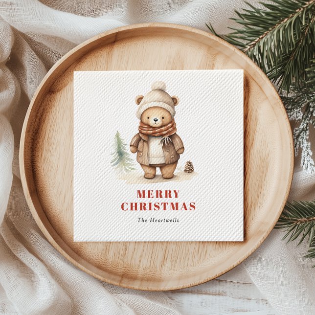 Servilleta De Papel Cuidada acuarela oso Feliz Navidad (Subido por el creador)