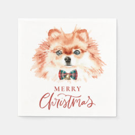 Servilleta De Papel Cuidada acuarela Perro Pomeraniano Feliz Navidad