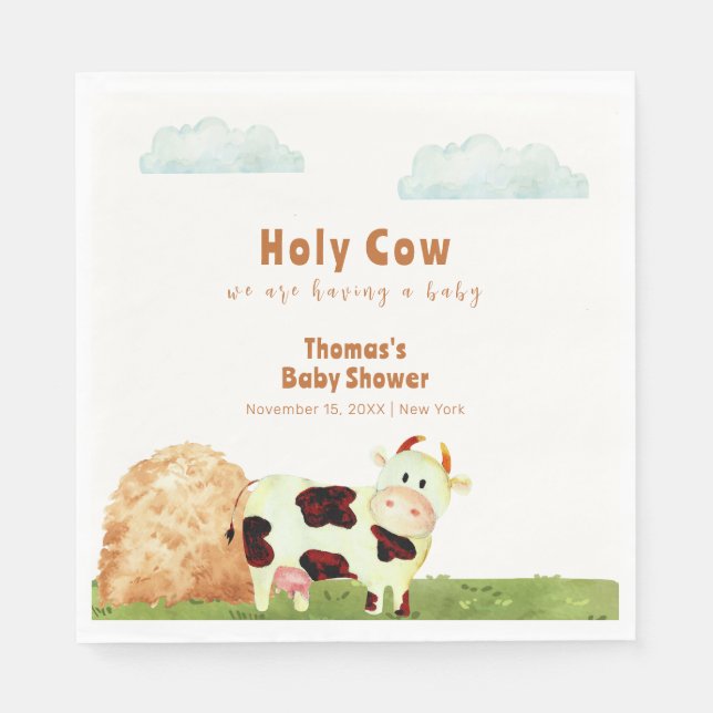 Servilleta De Papel Cuidada acuarela rústica Holy Cow Farm Baby Shower (Anverso)