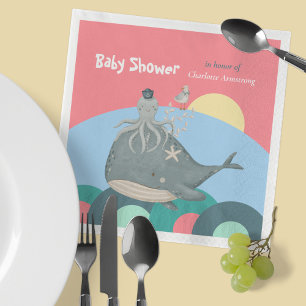 Servilleta De Papel Cuidada ballena náutica Squid Pink Baby Shower