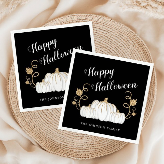 Servilleta De Papel Cuidada Black Happy Halloween Calabazas (Cute Black Happy Halloween Pumpkin Napkins)