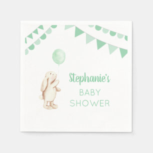 Servilleta De Papel Cuidada Bunny & Green Balloon Watercolor Baby Show