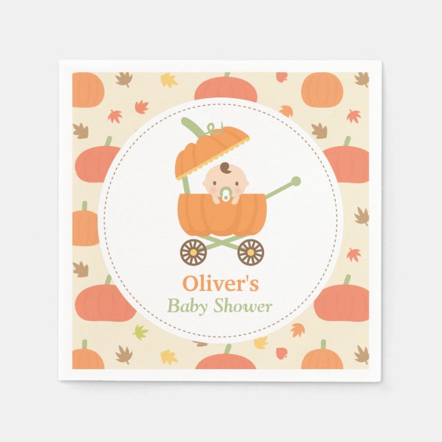 Servilleta De Papel Cuidada calabaza Stroller Baby Shower Napkins (Anverso)