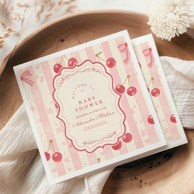 Servilleta De Papel Cuidada cereza de Coquette en Baby Shower superior (Subido por el creador)