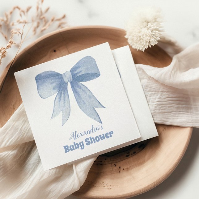 Servilleta De Papel Cuidada Cinta Azul Bow Bebé Niño Ducha (Subido por el creador)