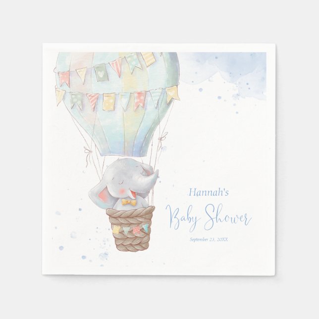 Servilleta De Papel Cuidada elefante niño azul Baby Shower Napkins (Anverso)