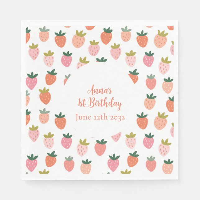 Servilleta De Papel Cuidada fresa Cumpleaños Napkins (Anverso)