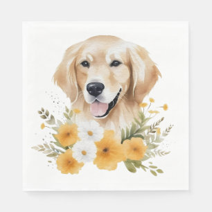 Servilleta De Papel Cuidada Golden Retriever Floral Watercole Perro