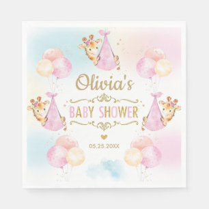 Servilleta De Papel Cuidada jirafa Chica Baby Shower Papel rosa