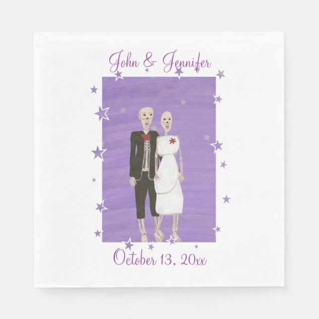 Servilleta De Papel Cuidada Pareja de Skeleton Halloween Bodas Napkins (Anverso)