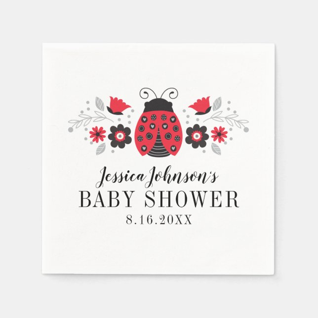 Servilleta De Papel Cuidada Pequeña Dama Ladybug Baby Shower Napkin (Anverso)
