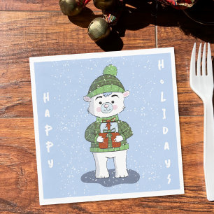 Servilleta De Papel Cuidado oso polar Navidades azules Papel