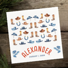 Servilleta De Papel Cuidado Rodeo Rojo Azul Caballo Vaquero Nombre de