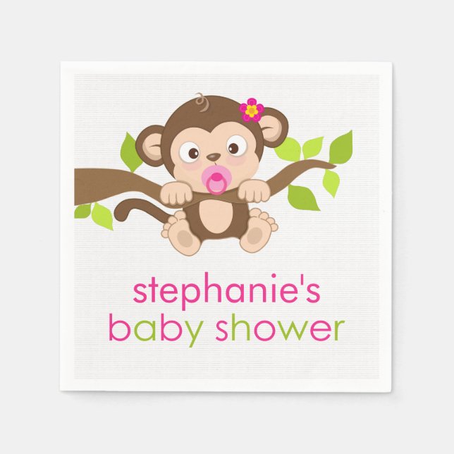 Servilleta De Papel Cuidados Chicas de mono Baby Shower (Anverso)