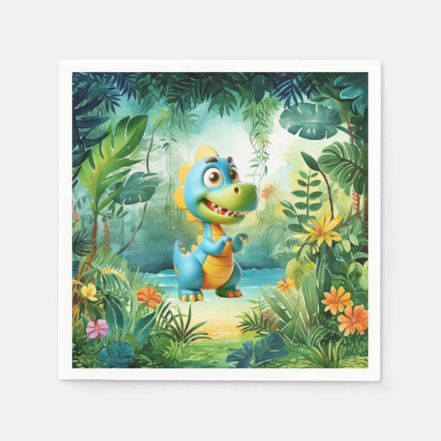 Servilleta De Papel Cuidados dinosaurios Napkins de cumpleaños (Anverso)