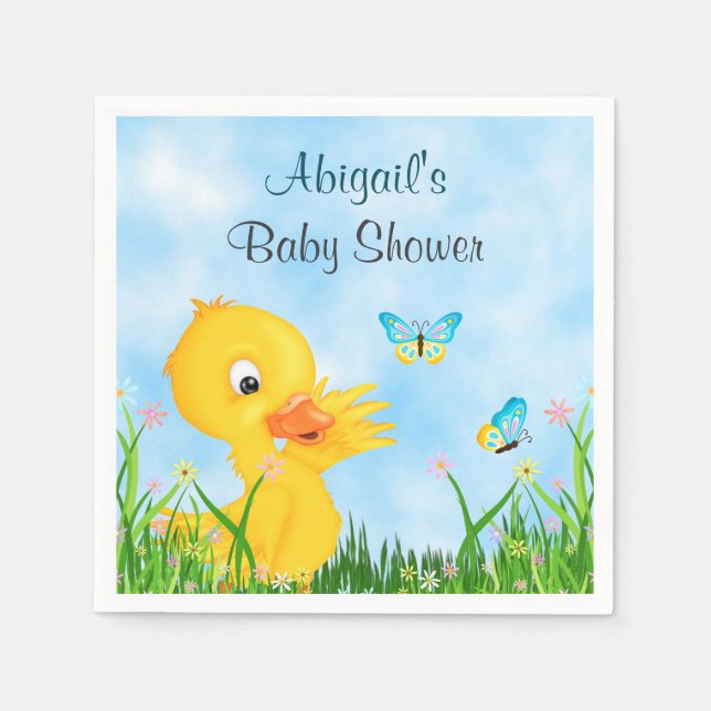 Servilleta De Papel Cuidados Duckling y mariposas Boy Baby Shower (Anverso)