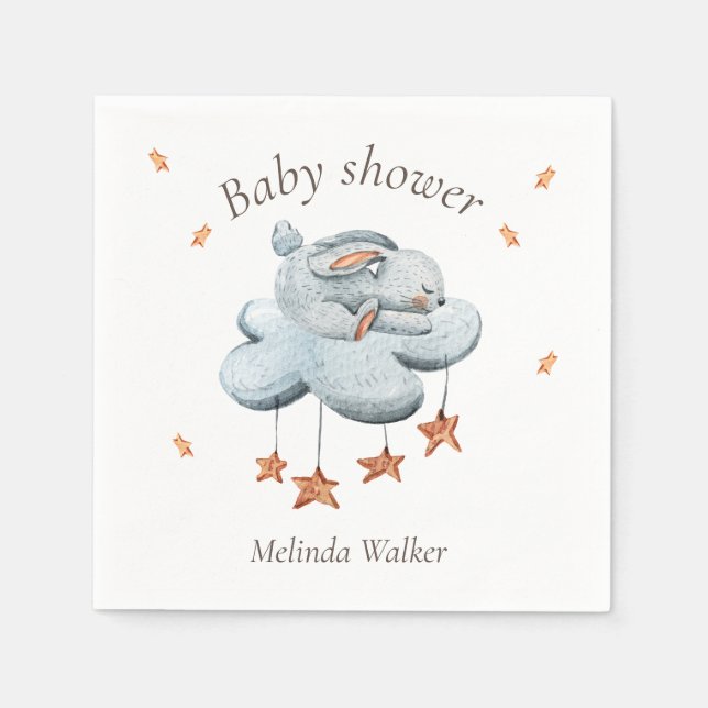 Servilleta De Papel Cuidados nubes y estrellas Baby Shower (Anverso)