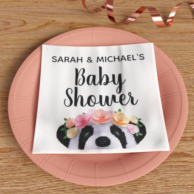 Servilleta De Papel Cuidados Panda Bear Chica Baby Shower Papeles (Cute panda paper baby shower napkins with space for your names)