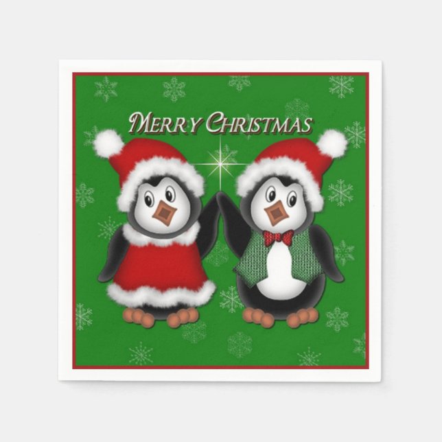 Servilleta De Papel Cuidados pingüinos Green Merry Christmas Napkins (Anverso)